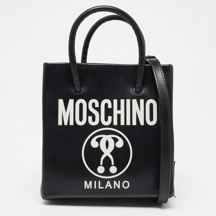مملوكة مسبقًا Moschino Black/White Leather Logo Vertical Tote