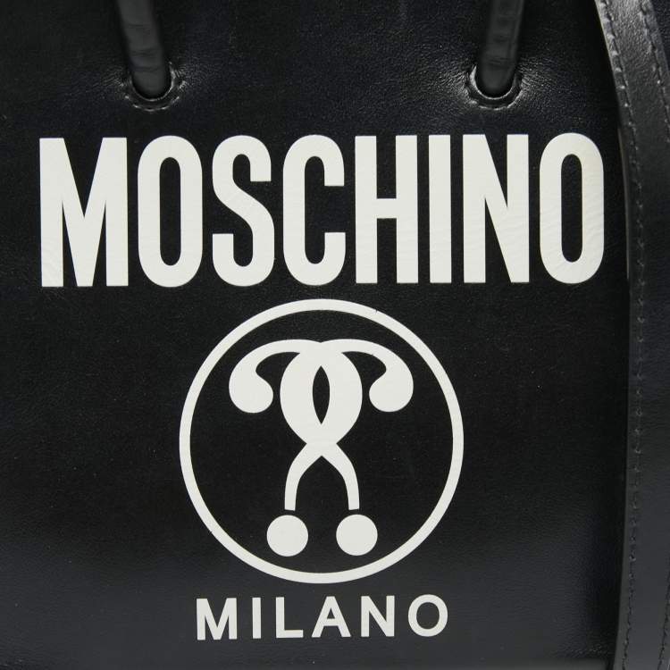 مملوكة مسبقًا Moschino Black/White Leather Logo Vertical Tote