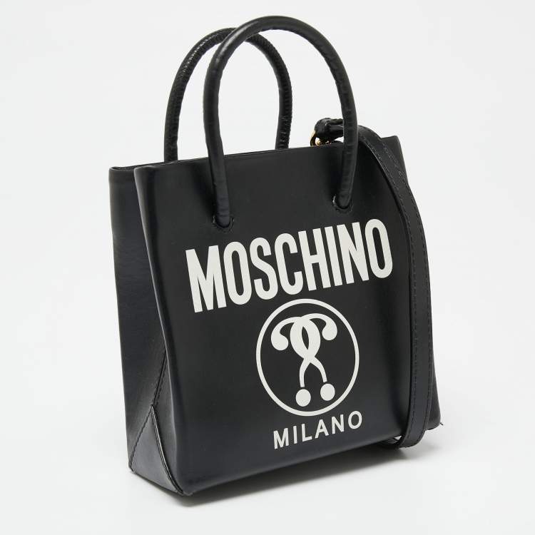 مملوكة مسبقًا Moschino Black/White Leather Logo Vertical Tote