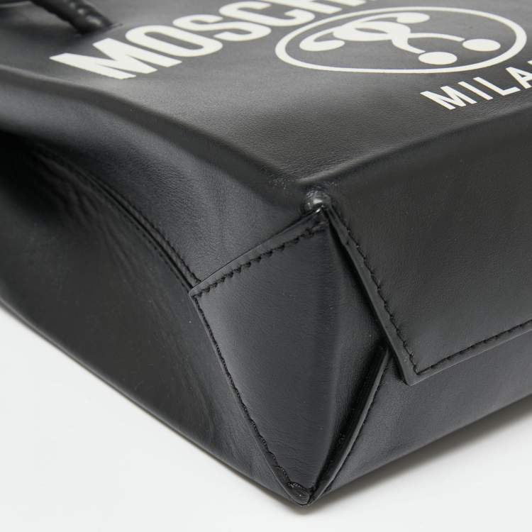 مملوكة مسبقًا Moschino Black/White Leather Logo Vertical Tote