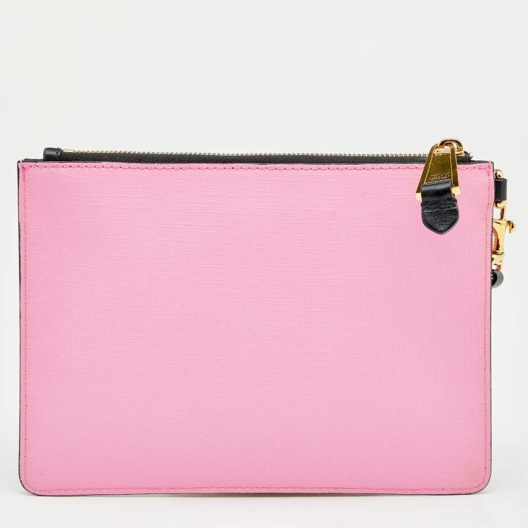 Pre Owned Moschino Pink Leather Teddy Bear Zip Pouch