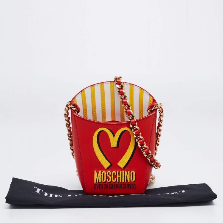 Pre Owned Moschino Red/Yellow Leather French Fry Chain Crossbody Bag