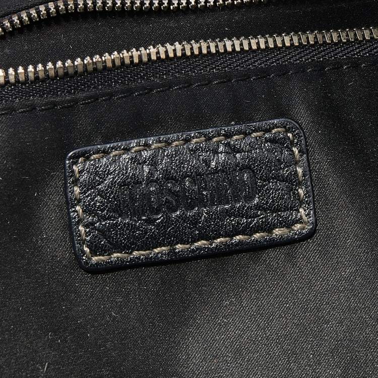 Pre Owned Moschino Black/Beige Leather And Logo Canvas Satchel