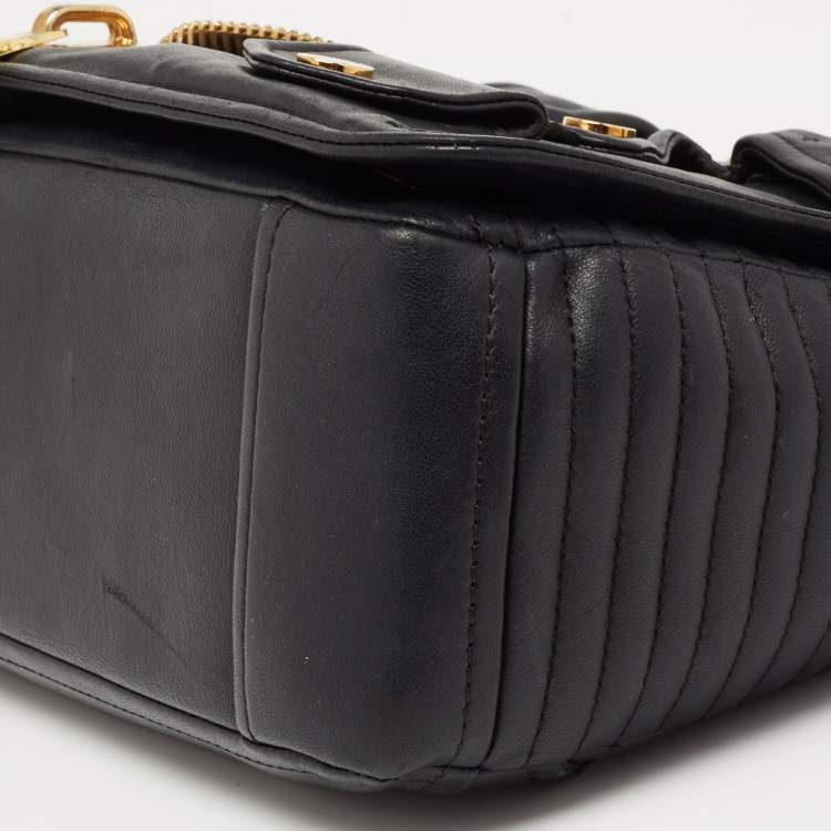 Pre Owned Moschino Black Leather Capsule Biker Jacket Shoulder Bag 