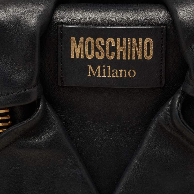 Pre Owned Moschino Black Leather Capsule Biker Jacket Shoulder Bag 