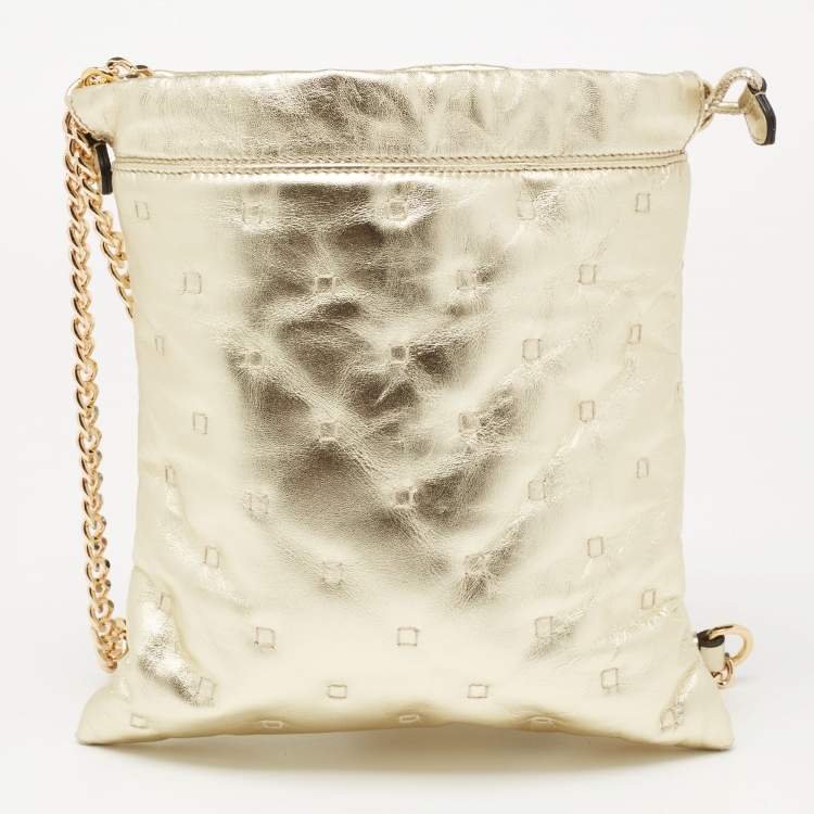 مملوكة مسبقًا Moschino Metallic Gold Leather Drawstring Crossbody Bag