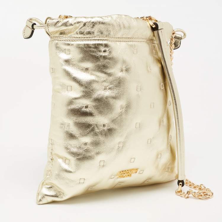 مملوكة مسبقًا Moschino Metallic Gold Leather Drawstring Crossbody Bag