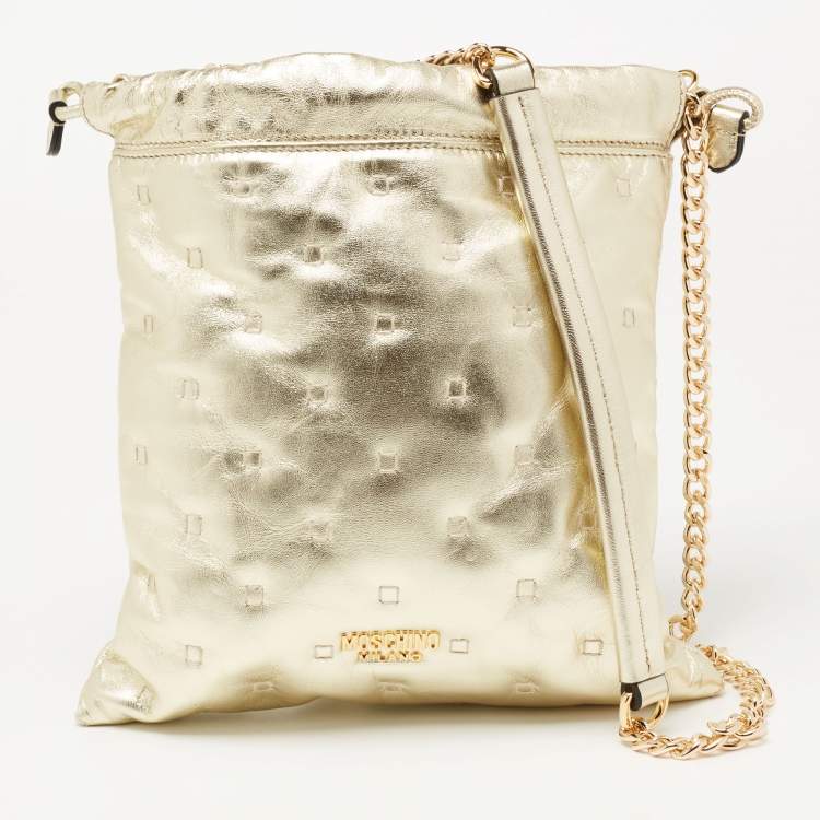 مملوكة مسبقًا Moschino Metallic Gold Leather Drawstring Crossbody Bag