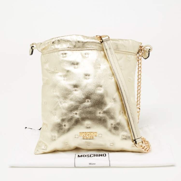 مملوكة مسبقًا Moschino Metallic Gold Leather Drawstring Crossbody Bag