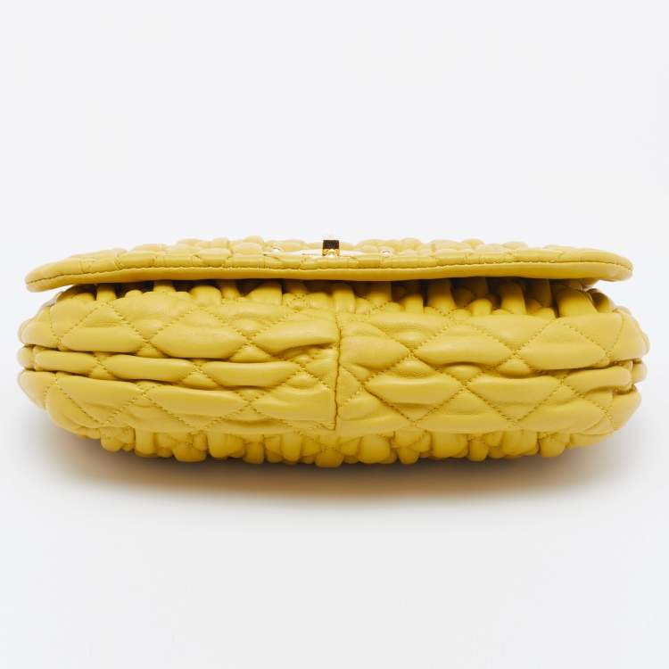Pre Owned Moschino Mustard Yellow Quilted Leather Chain Flap Shoulder Bag
