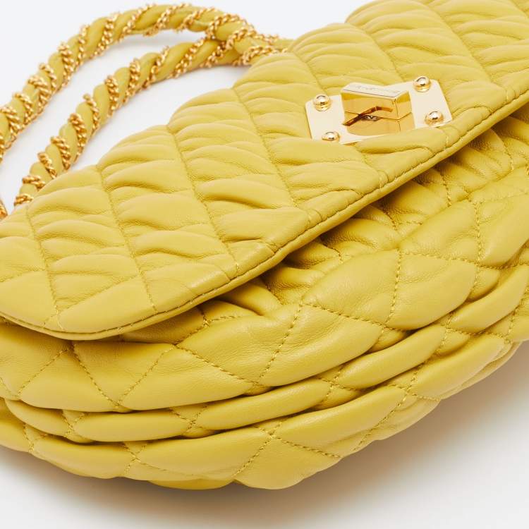 Pre Owned Moschino Mustard Yellow Quilted Leather Chain Flap Shoulder Bag