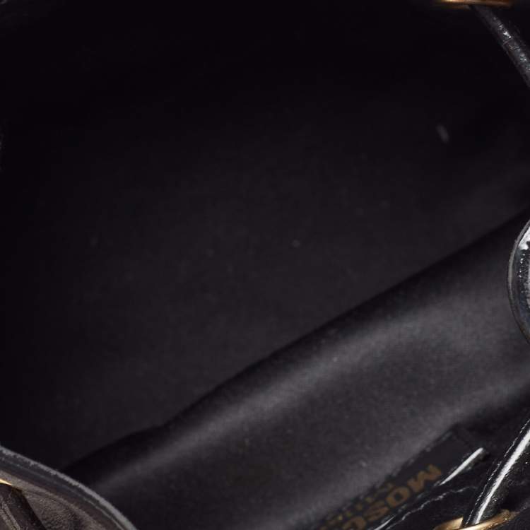 Pre Owned Moschino Black Leather Mini Logo Drawstring Bucket Bag