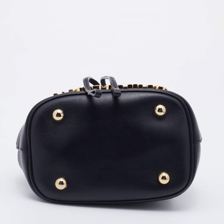 Pre Owned Moschino Black Leather Studded Drawstring Bucket Bag