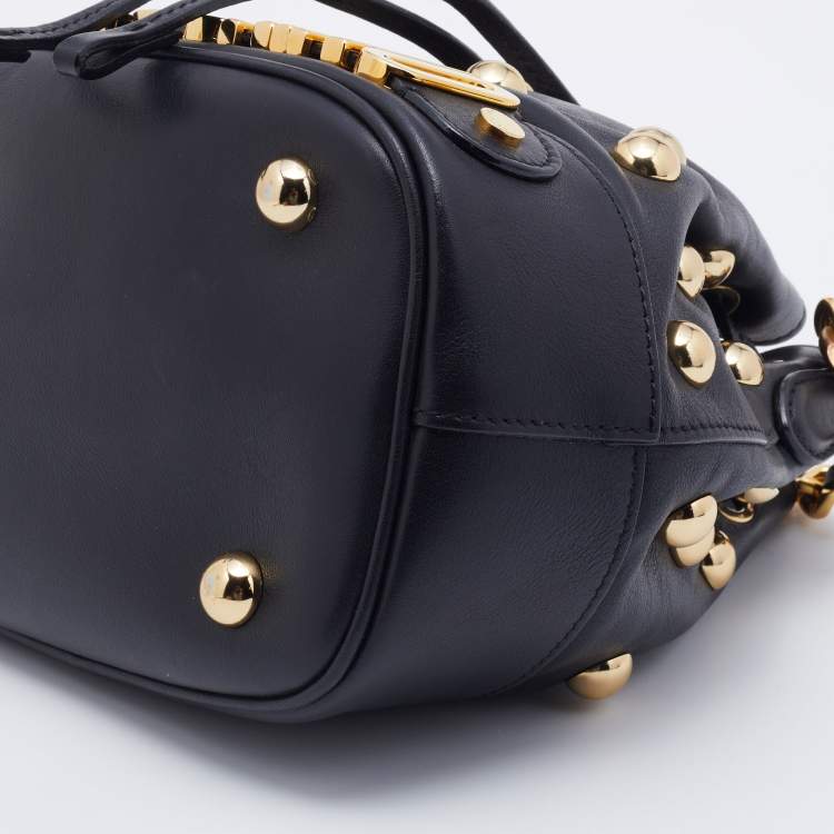 Pre Owned Moschino Black Leather Studded Drawstring Bucket Bag