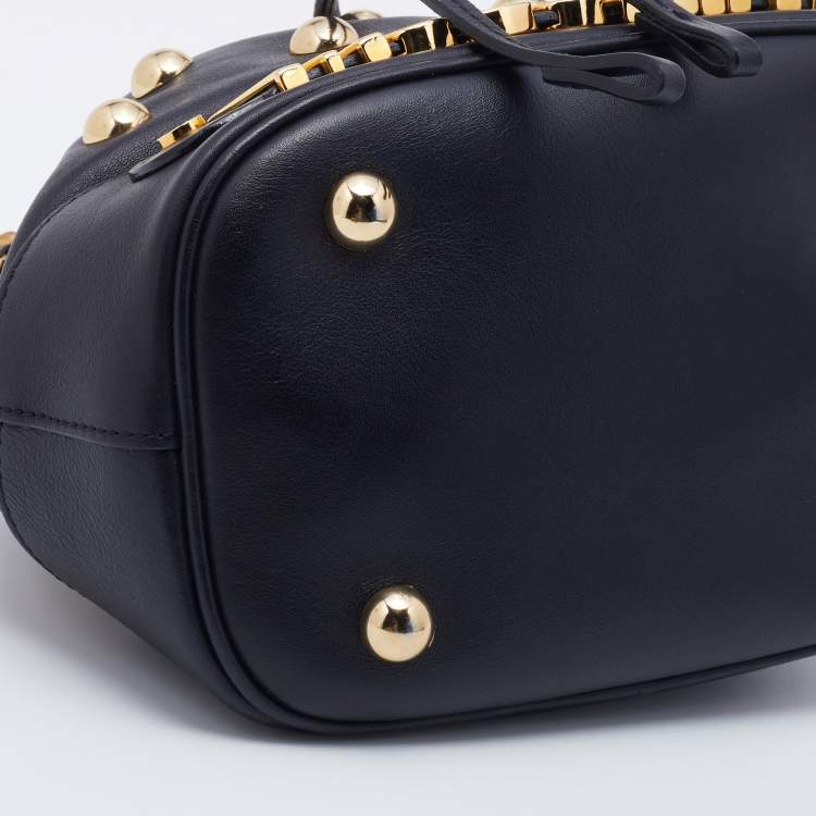 Pre Owned Moschino Black Leather Studded Drawstring Bucket Bag