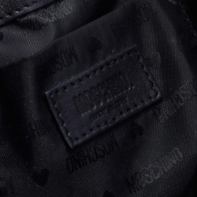 Pre Owned Moschino Black Leather Studded Drawstring Bucket Bag