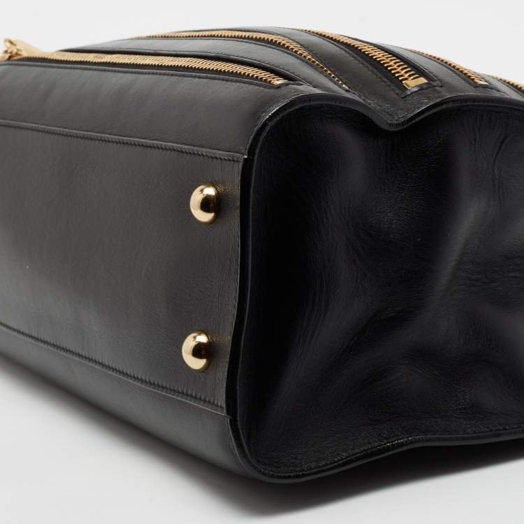 Pre Owned Moschino Black Leather Zip Detail Tote