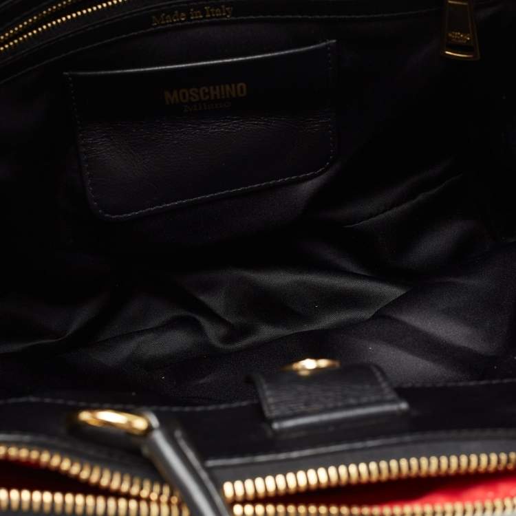 Pre Owned Moschino Black Leather Zip Detail Tote