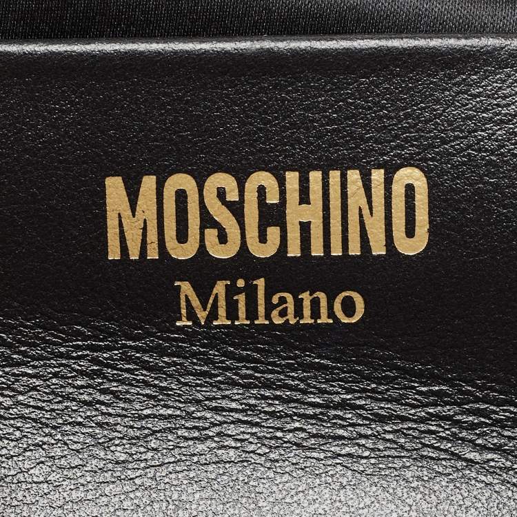 Pre Owned Moschino Black Leather Zip Detail Tote