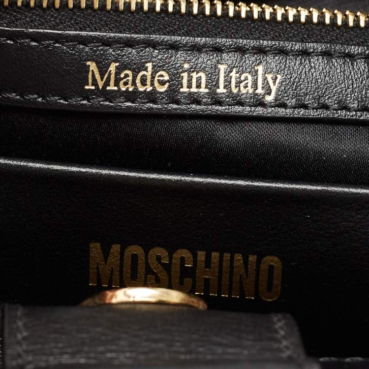 Pre Owned Moschino Black Leather Zip Detail Tote