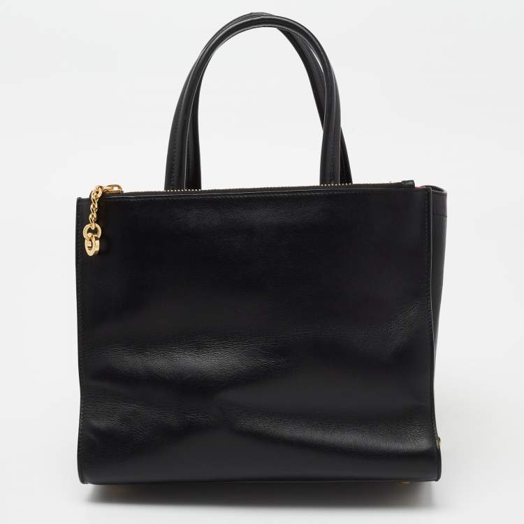 Pre Owned Moschino Black Leather Zip Detail Tote
