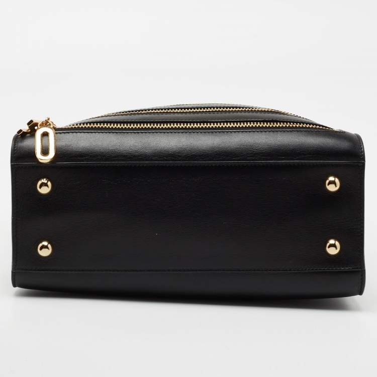 Pre Owned Moschino Black Leather Zip Detail Tote