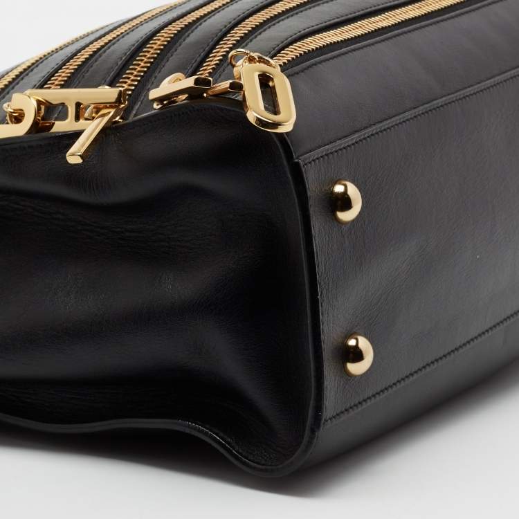 Pre Owned Moschino Black Leather Zip Detail Tote