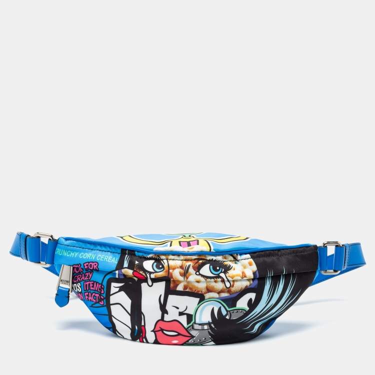 Pre Owned Moschino Blue  Nylon And Leather Belt Bag