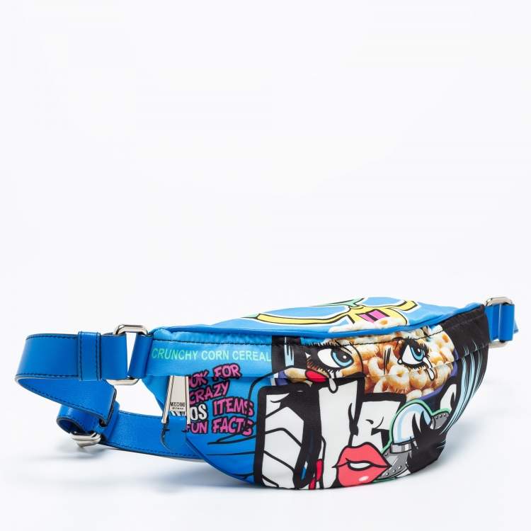 Pre Owned Moschino Blue  Nylon And Leather Belt Bag