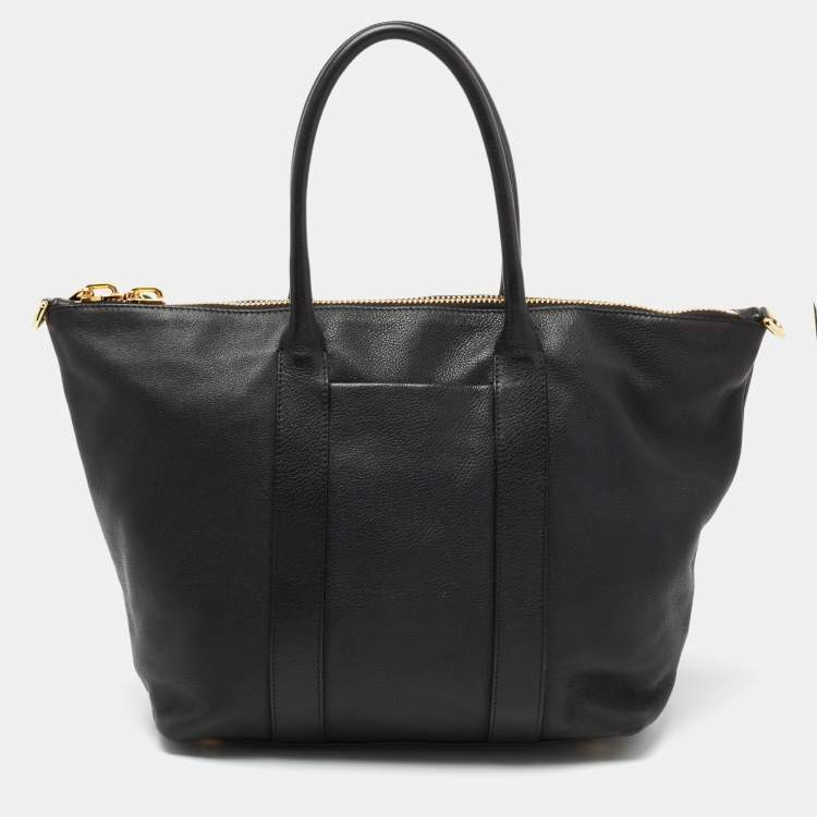 Pre Owned Moschino Black Leather Logo Detail Tote 