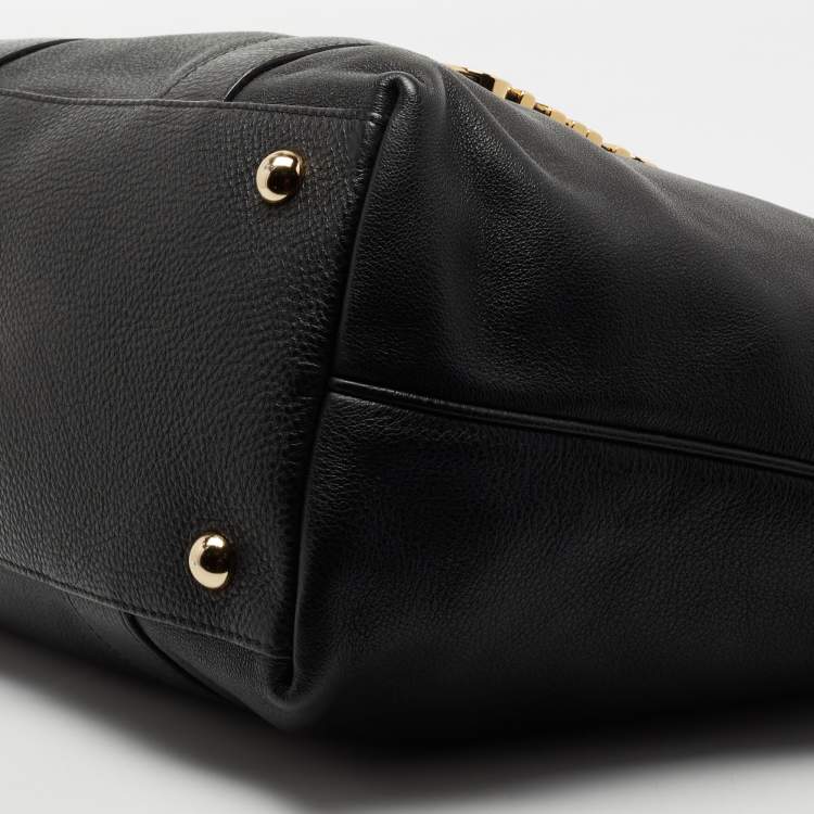 Pre Owned Moschino Black Leather Logo Detail Tote 
