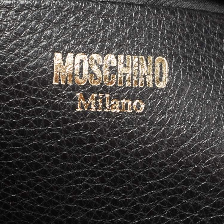 Pre Owned Moschino Black Leather Logo Detail Tote 