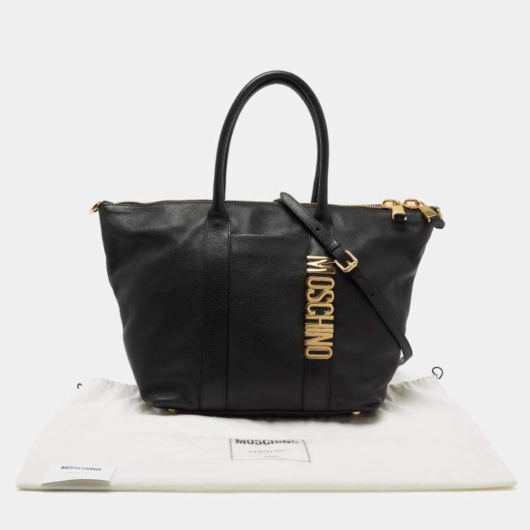 Pre Owned Moschino Black Leather Logo Detail Tote 