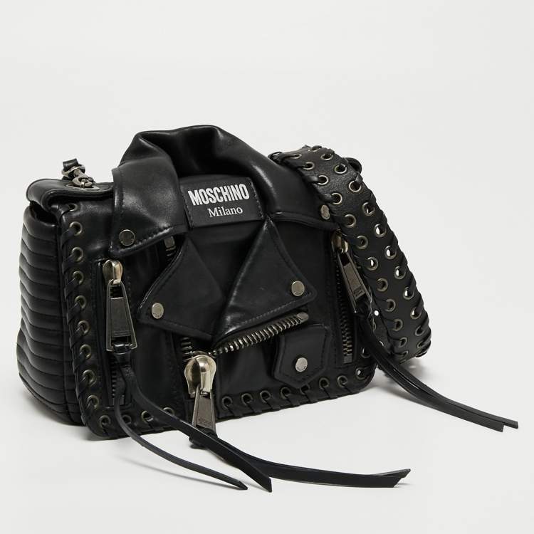 مملوكة مسبقًا Moschino Black Leather Biker Jacket Cross Body Bag