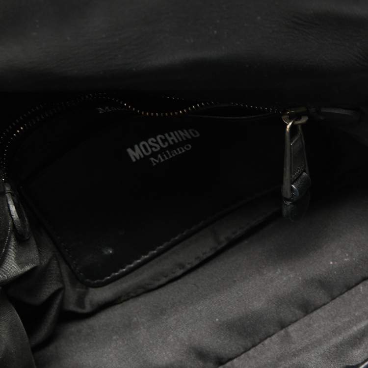 مملوكة مسبقًا Moschino Black Leather Biker Jacket Cross Body Bag