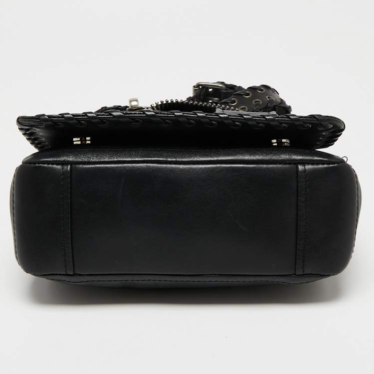 مملوكة مسبقًا Moschino Black Leather Biker Jacket Cross Body Bag