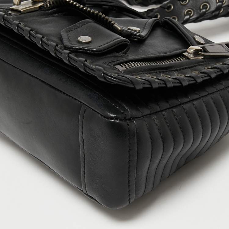 مملوكة مسبقًا Moschino Black Leather Biker Jacket Cross Body Bag