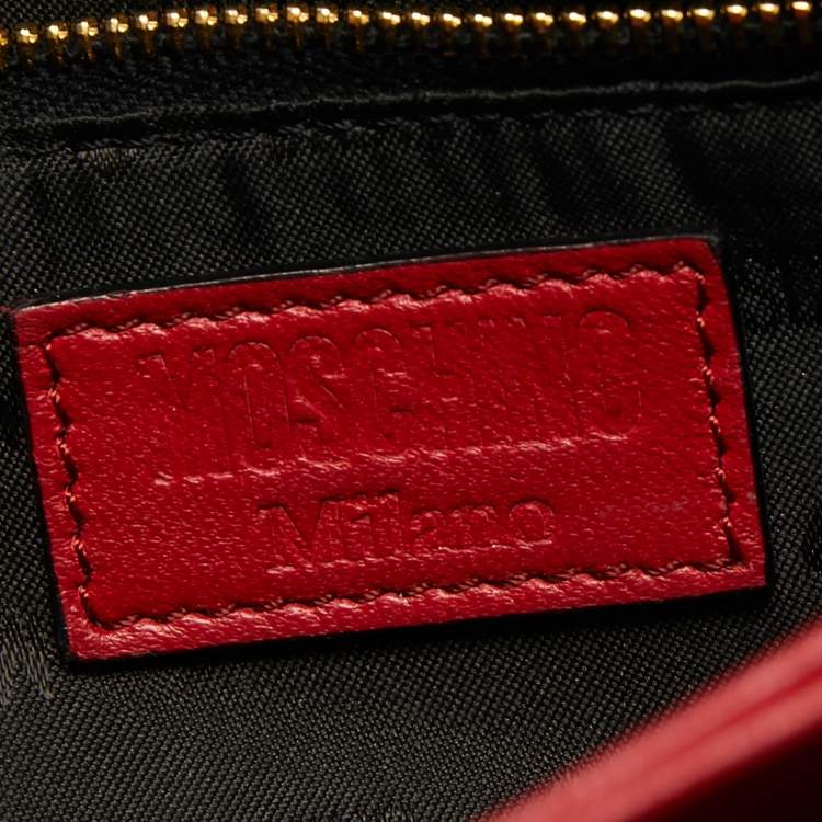 Pre Owned Moschino Red Quilted Leather Logo Flap Shoulder Bag