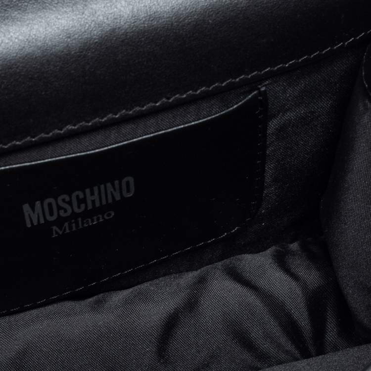 Pre Owned Moschino Black Leather Eyes Capsule Flap Crossbody Bag