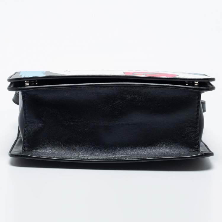 Pre Owned Moschino Black Leather Eyes Capsule Flap Crossbody Bag