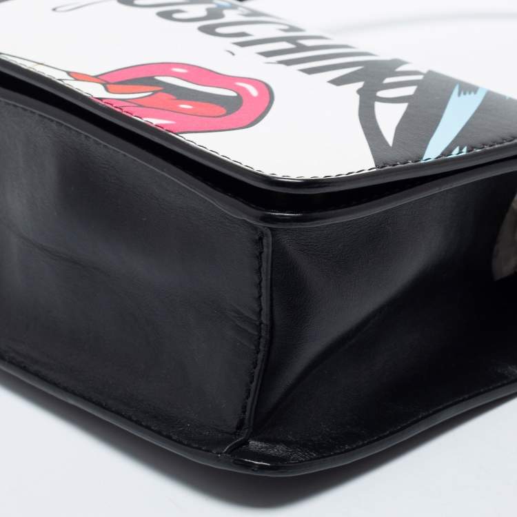 Pre Owned Moschino Black Leather Eyes Capsule Flap Crossbody Bag