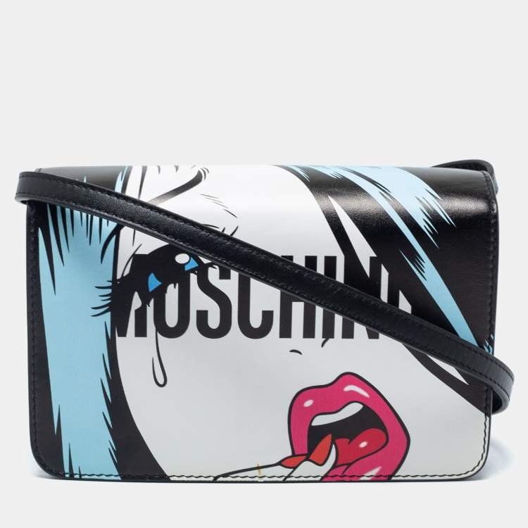 Moschino Black Leather Eyes Capsule Flap Crossbody Bag Moschino The Luxury Closet