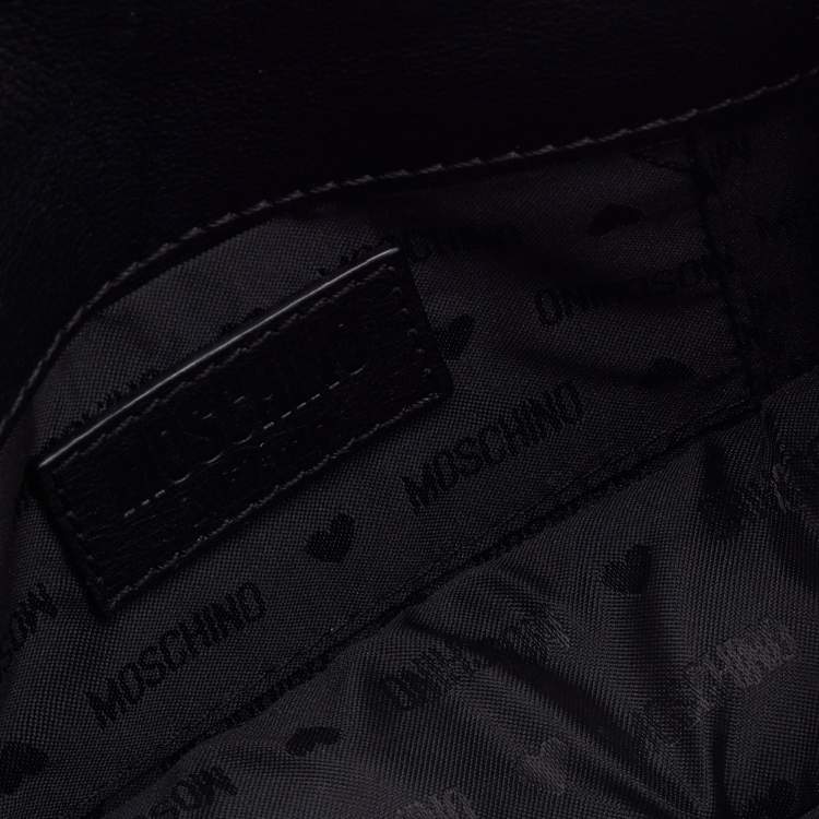 Pre Owned Moschino Black Leather Mini Logo Flap Chain Shoulder Bag