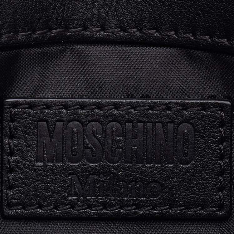 Pre Owned Moschino Black Leather Mini Logo Flap Chain Shoulder Bag