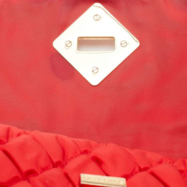 Pre Owned Moschino Red Quilted Fabric Satchel