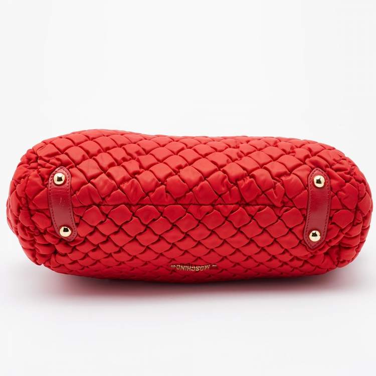 Pre Owned Moschino Red Quilted Fabric Satchel