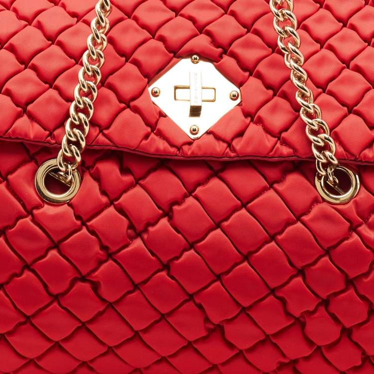 Pre Owned Moschino Red Quilted Fabric Satchel