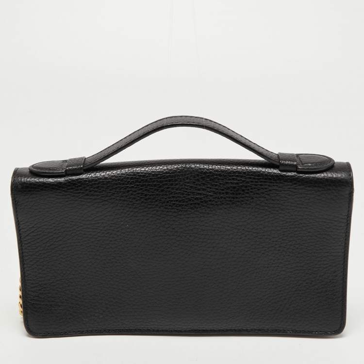 Pre Owned Moschino Black Leather Flap Chain Clutch