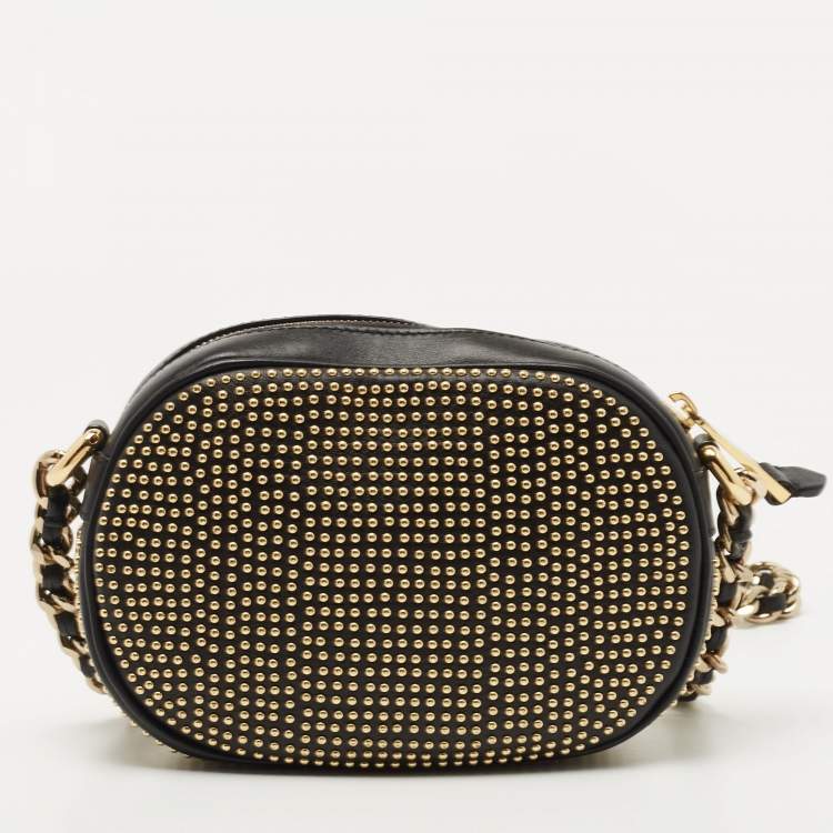 Pre Owned Moschino Black Studded Leather Crossbody Bag