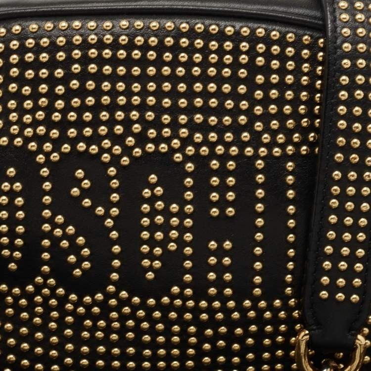 Pre Owned Moschino Black Studded Leather Crossbody Bag